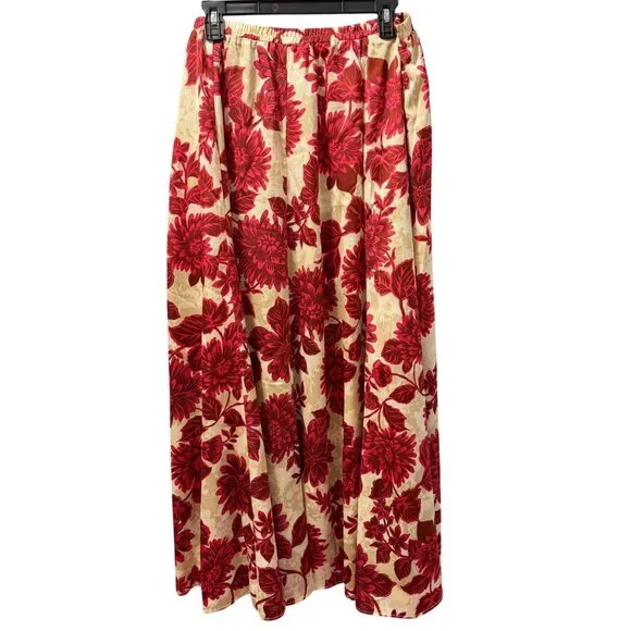 Cupio Floral Print Maxi Skirt Sz L Beige Multi Skirt - Picture 1 of 12